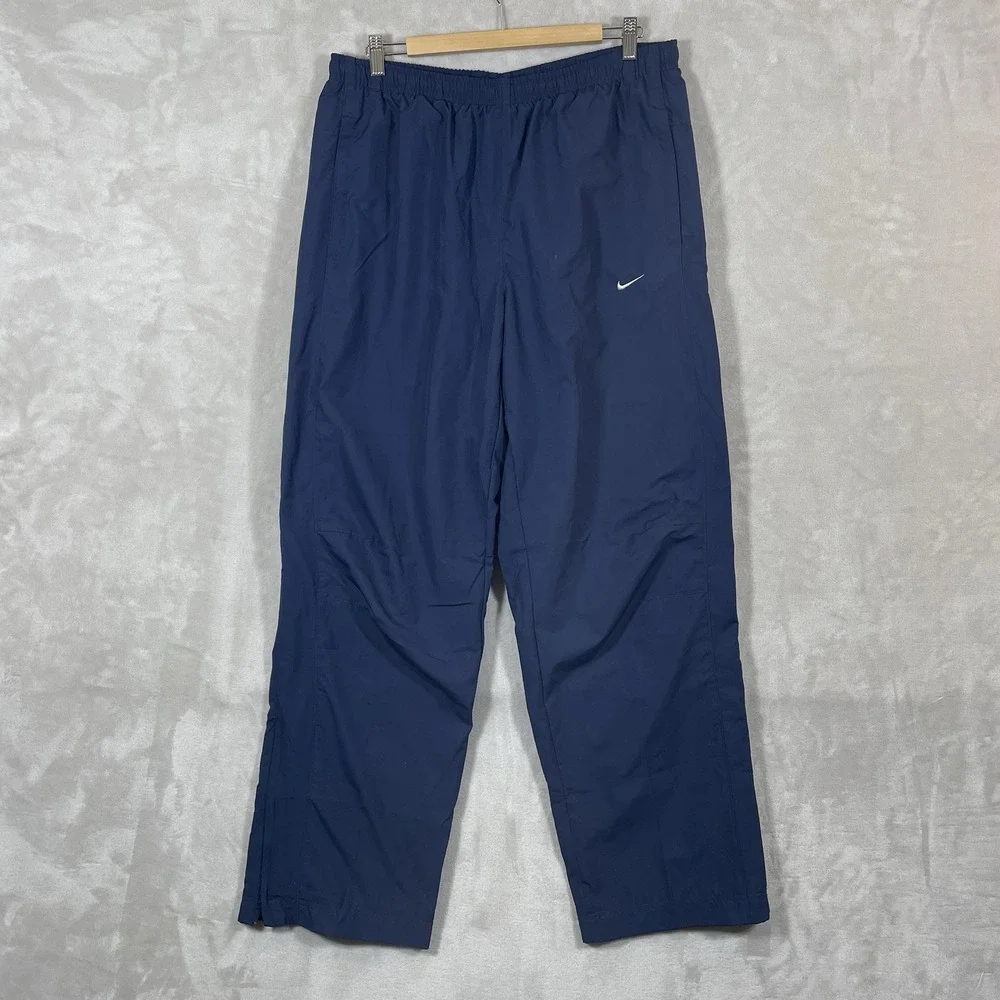 Vtg Y2K Nike Track Pants Mens Large 90s Gray Tag Zip Logo Drawstring Lined 90s